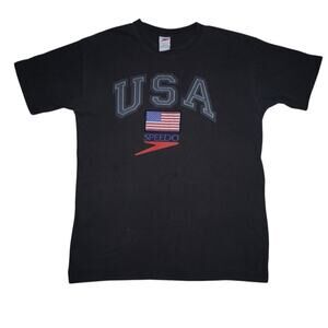 Vintage Speedo USA Flag Graphic T-Shirt Black Men’s Size XL 100% Cotton
